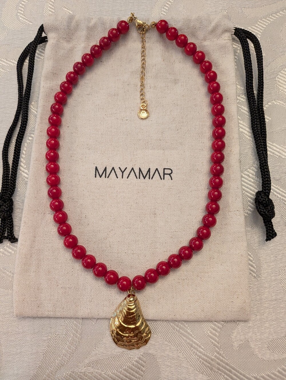 Mayamar Red Sandstone Beaded Shell Pendant Necklace & Gift Bag - Picture 4 of 4